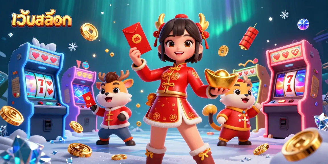 Experience the vibrant เว็บสล็อต scene with an Asian woman celebrating, surrounded by colorful gaming elements.
