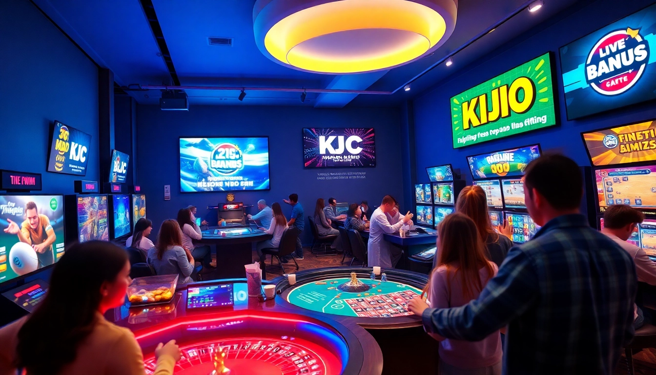 KJC online gaming scene featuring diverse players enjoying live casino and sports betting, showcasing a vibrant and engaging atmosphere.