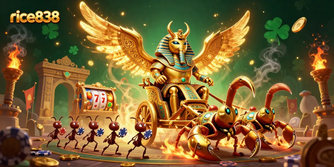 Experience thrilling gameplay with rice838's vibrant slot machines, golden beetles, and dazzling casino action.