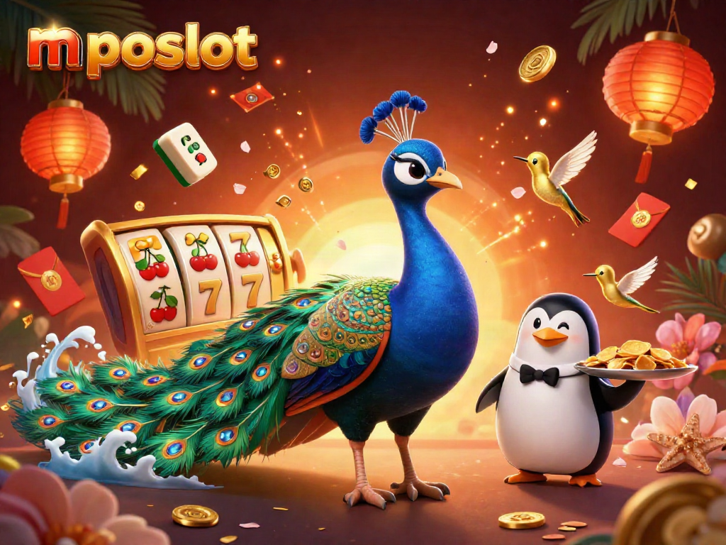 Kolam slot mposlot dengan burung hias dan pengantar membawa chip emas yang memikat