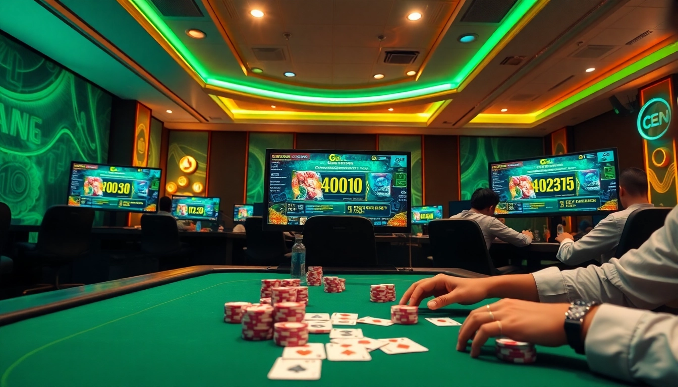 Exciting gam bai doi thuong card game scene featuring interactive players and vibrant casino graphics.