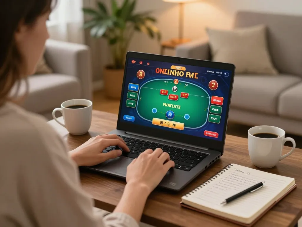 Person enjoying god55 online casino gaming with cozy setup, using laptop on a sofa