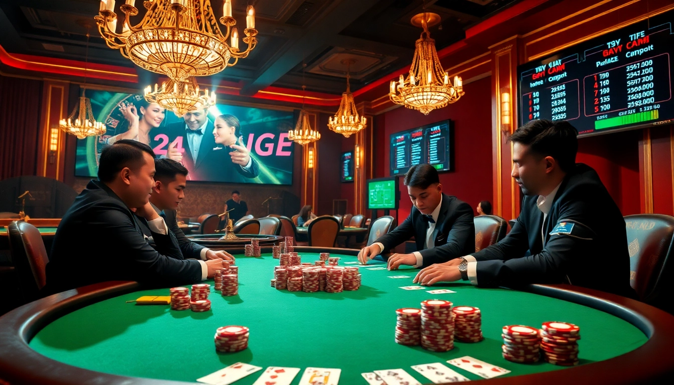 High-stakes poker table scene illustrating x88.com with professional players, vibrant chips, and roulette wheel.