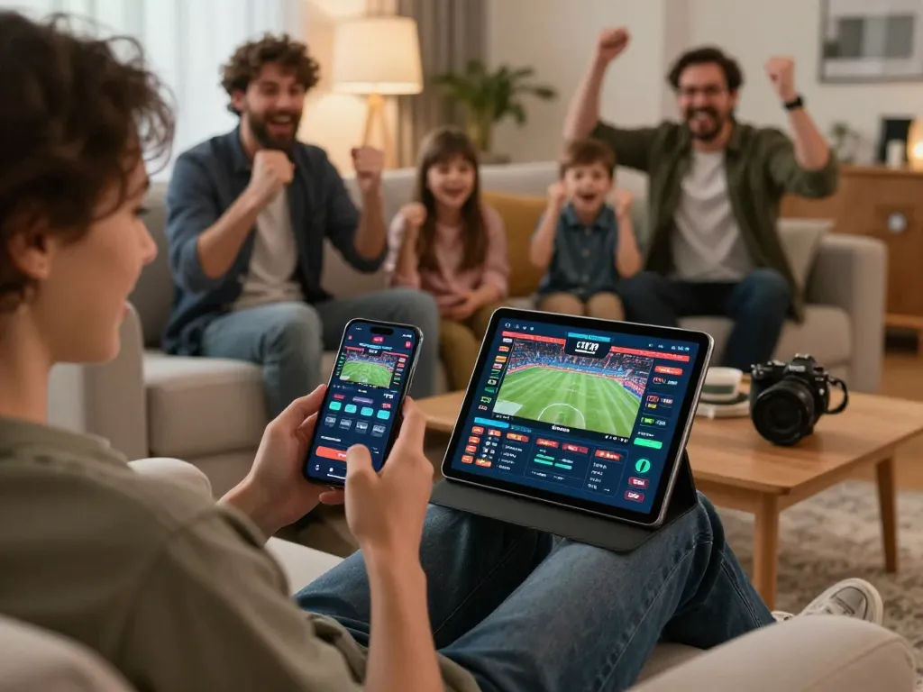 Engaged player placing bets on vsbet sports betting app during an exciting live event.