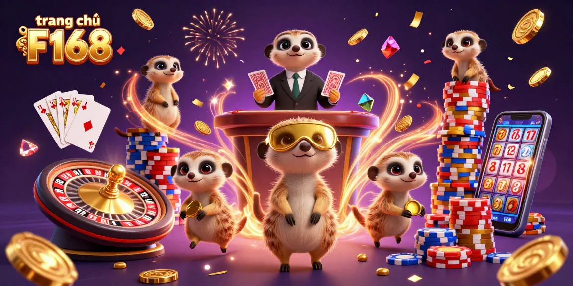 Experience the excitement of trang chủ F168 with meerkats thriving in a dynamic casino atmosphere, showcasing winning strategies.