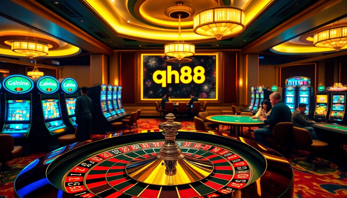 Experience thrilling gameplay at qh88 with vibrant slot machines and roulette tables.