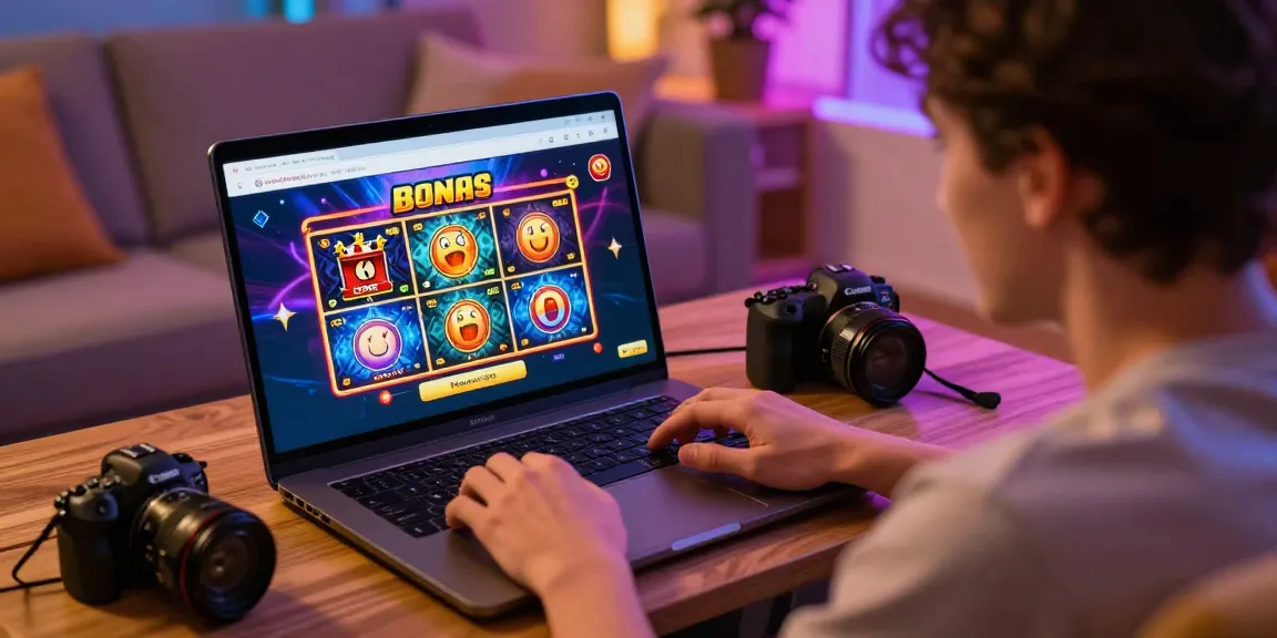 Engaging with bonus buy slots in a lively home casino atmosphere with vibrant screens and gaming elements.