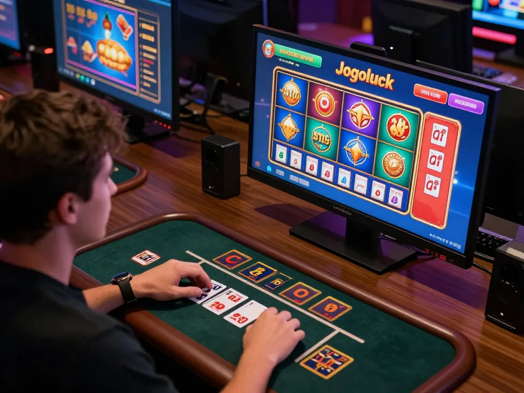 Engaging in online gaming with Jogoluck platform showcasing colorful slots and betting options.