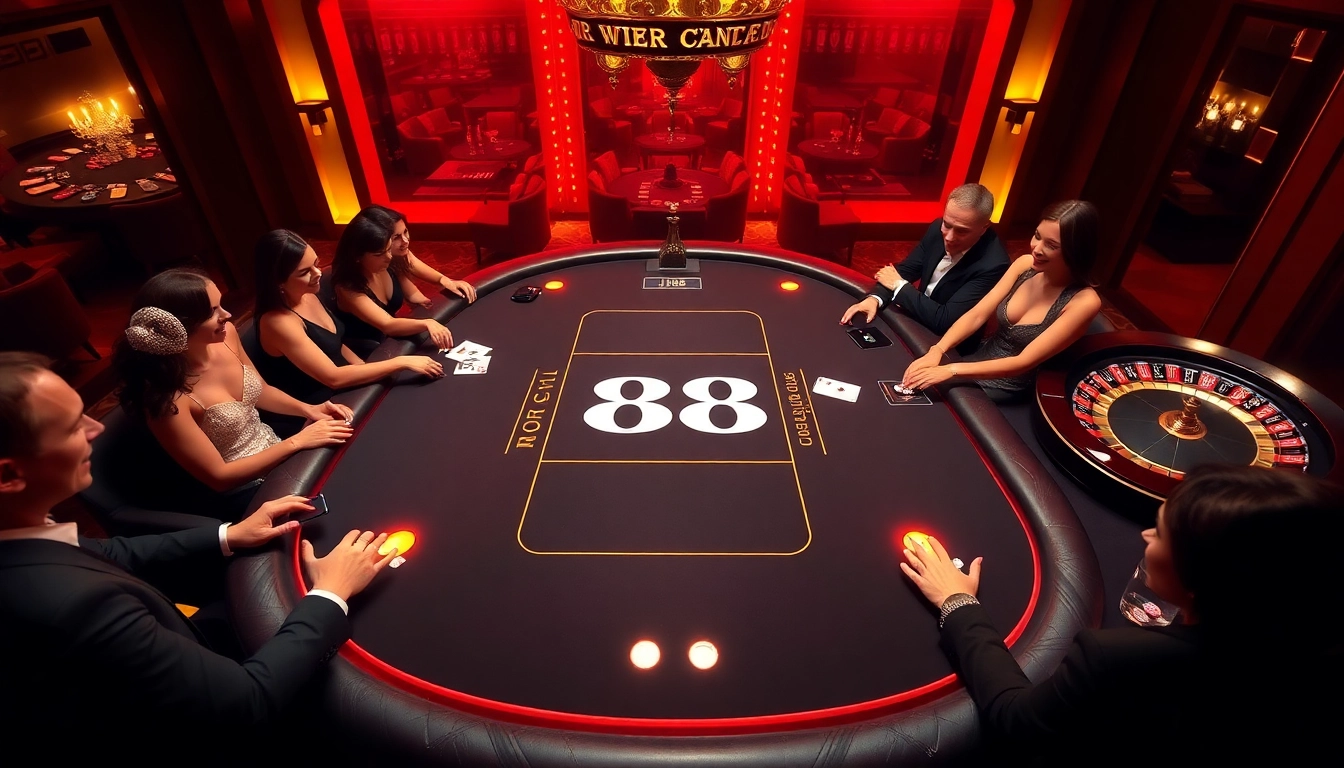 Experience thrilling gameplay at the J88 table with excited players enjoying their stakes.