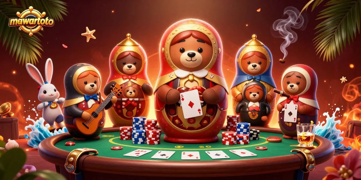 Mawartoto features an engaging scene with a Matryoshka bear and casino elements, illustrating the thrill of gambling.