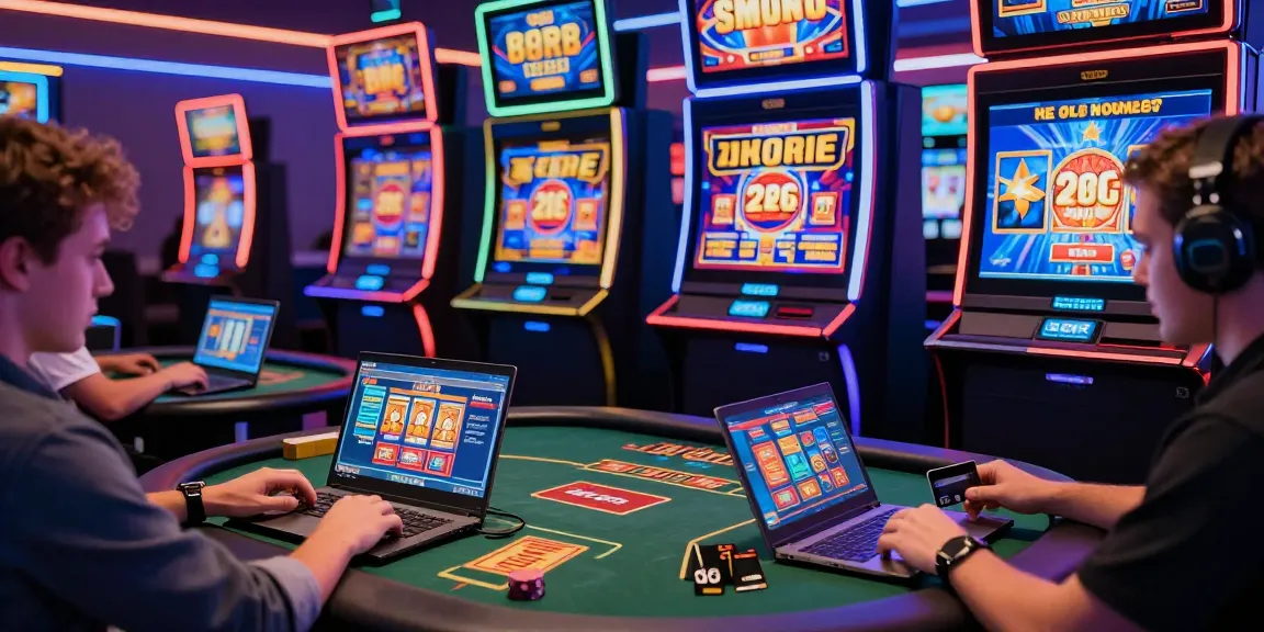 Engaging casino players using credit cards for deposits at https://eviz.org.uk, showcasing vibrant gaming scene with various games and promotions.