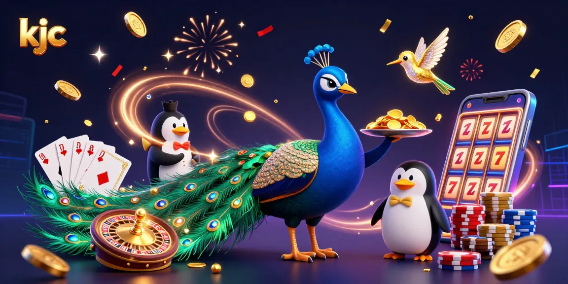 Spin the reels with kjc as vibrant characters showcase a lively casino atmosphere.