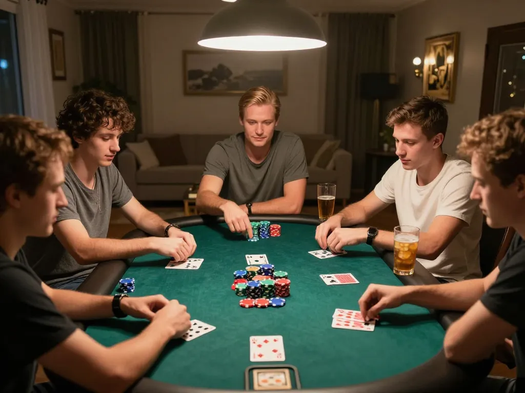 Players engaging in a strategic poker game at home, showcasing the community aspect of cucu777 gaming.