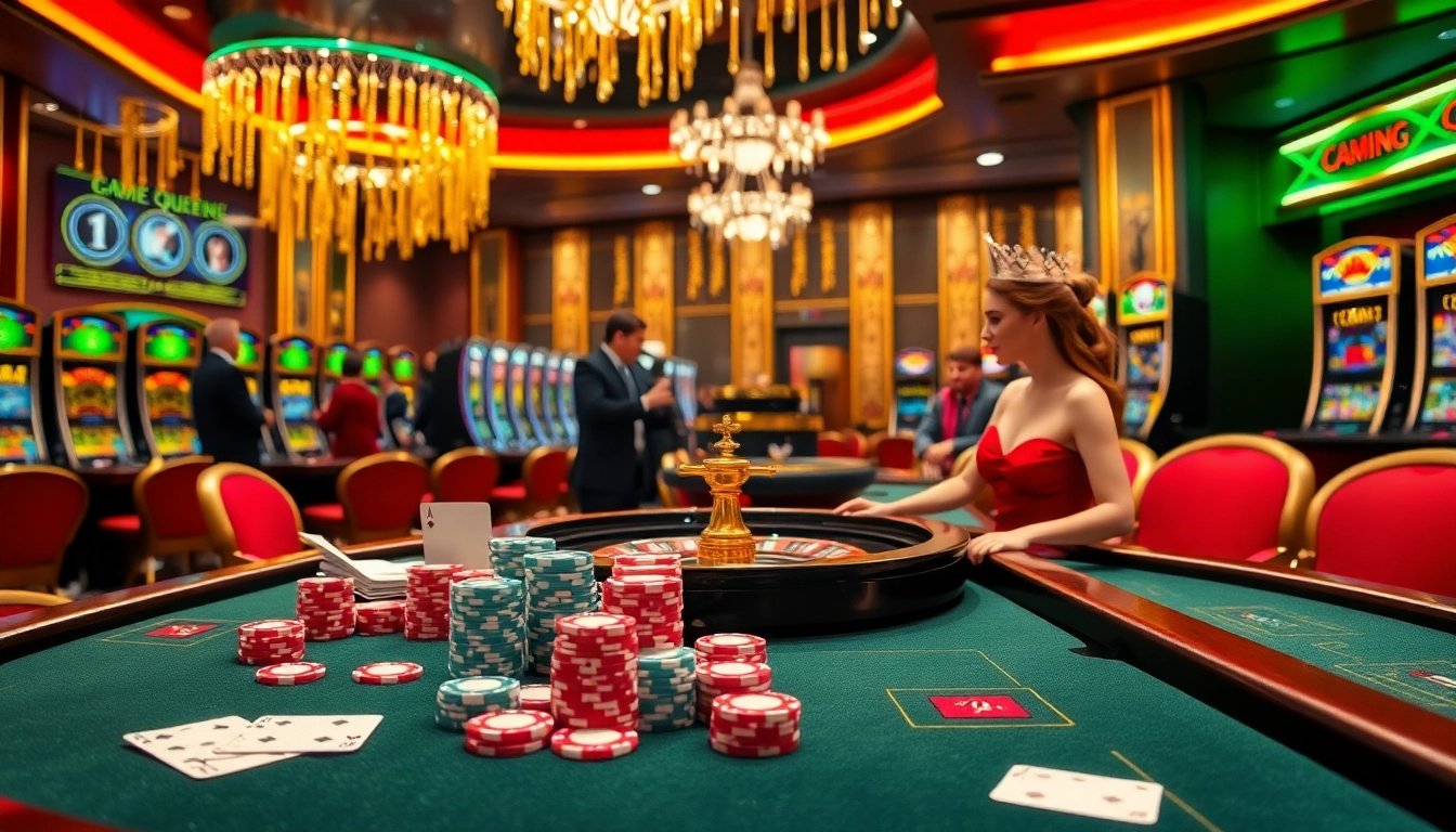 Experience the thrill of casino gaming with the game queen at a luxurious poker table.