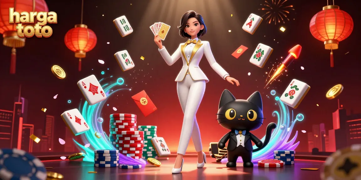 Rasakan harga toto bersama wanita glamor dan kucing tuxedo di pemandangan kasino yang penuh warna.