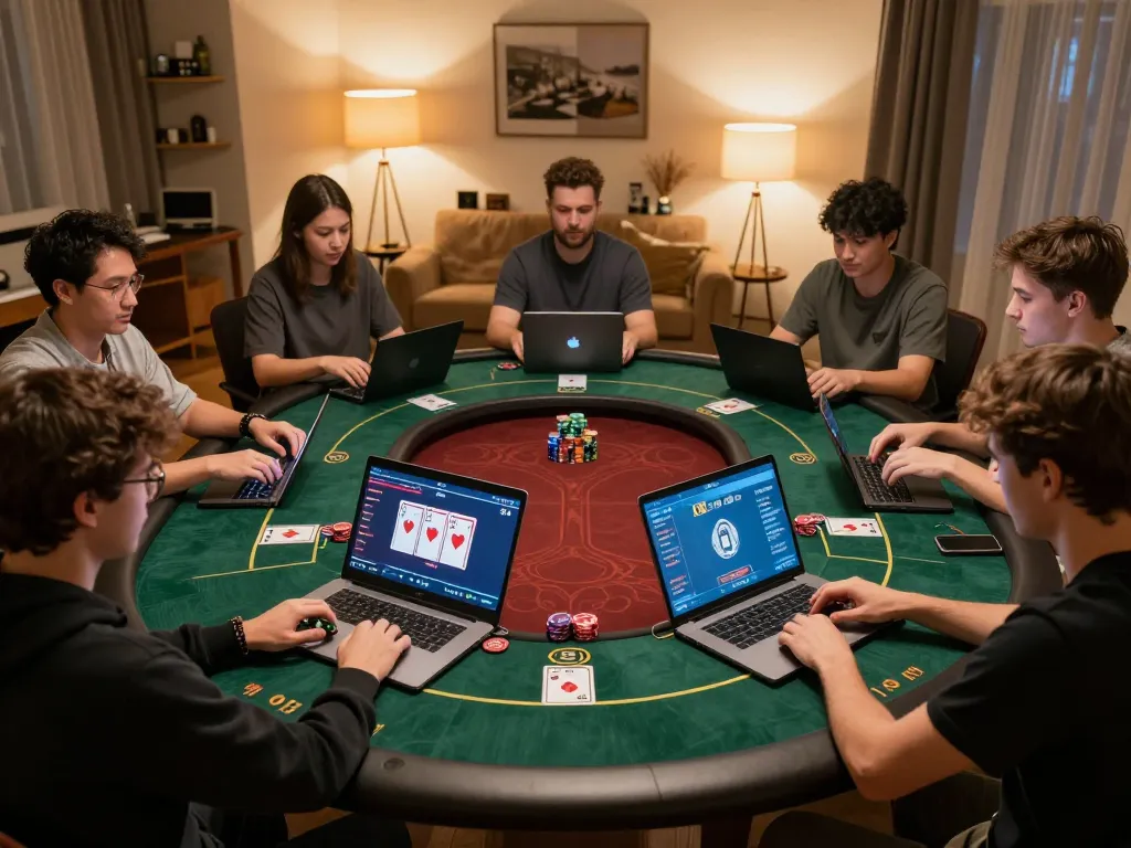 Players engage in an exciting poker session on upintogel, showcasing cards and strategic bets.