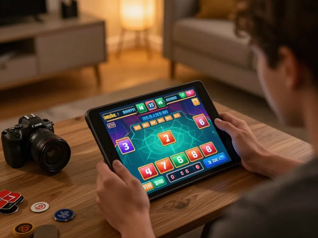 Engaging in exciting online gaming at home with trang chu 98win on tablet, showcasing responsible gambling