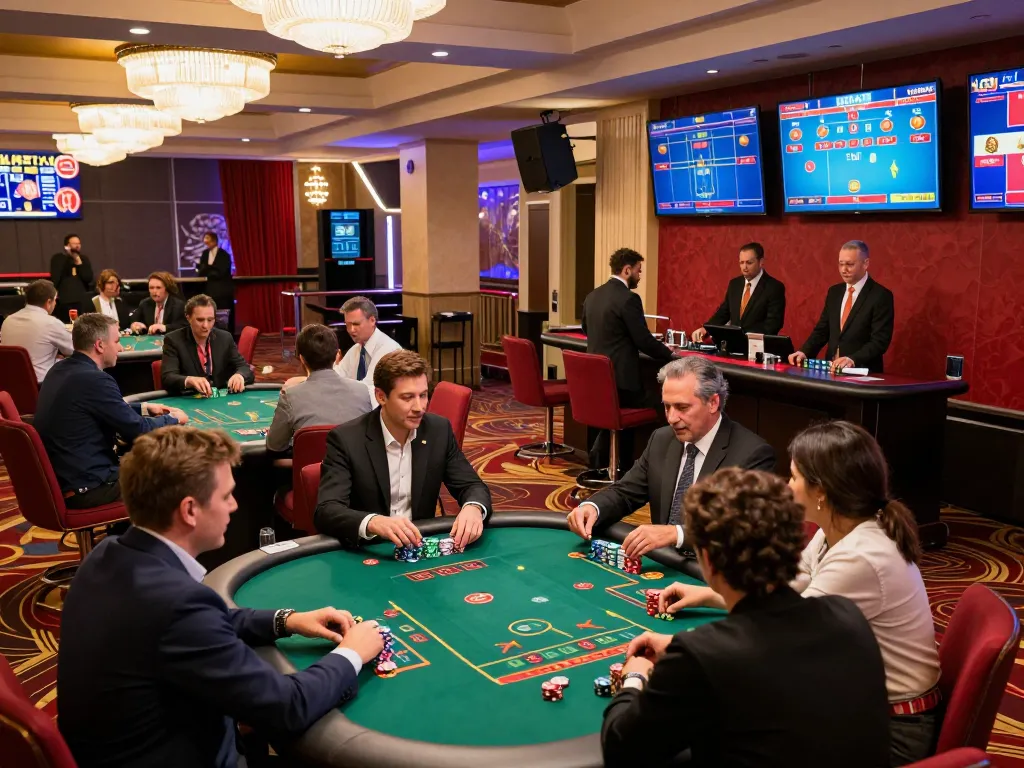 Players engaging at FLY88 blackjack tables, showcasing strategic bets and luxurious ambiance