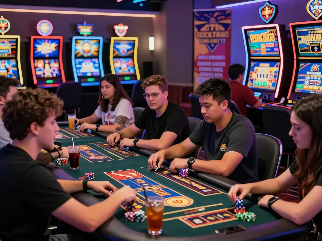 Players engaged in exciting online gaming with link vào sunwin displayed on vibrant screens, showcasing a lively casino atmosphere.