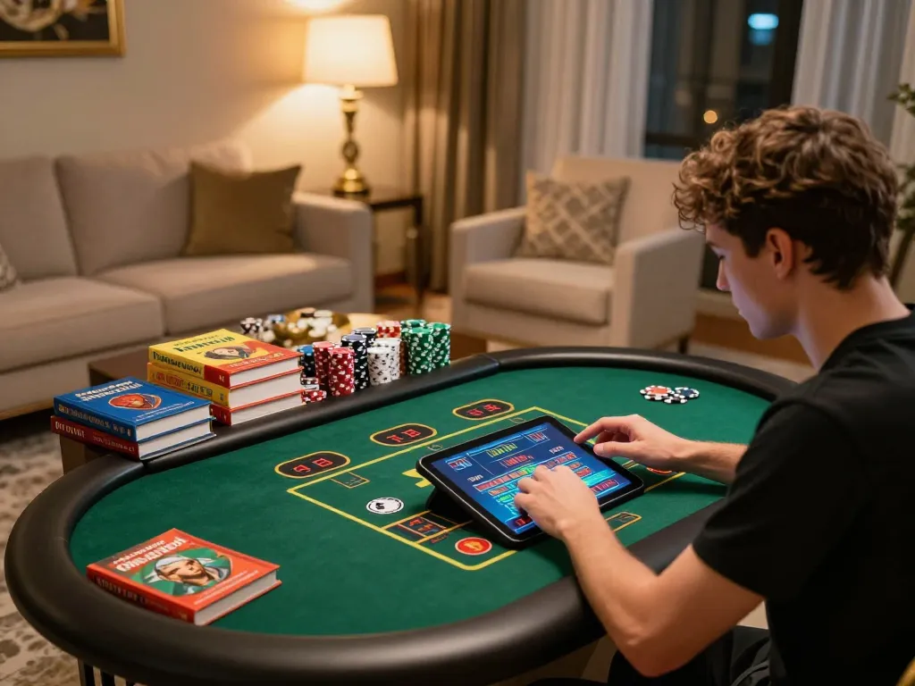Player enjoying an online lv88 casino game with strategic notes visible, enhancing gaming experience.