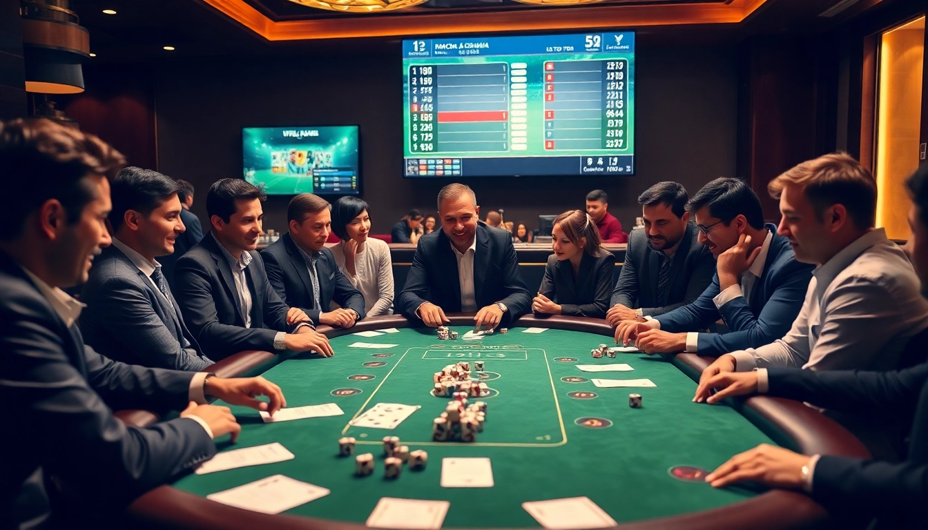 Players enjoying Situs Judi Bola at a luxurious casino table featuring live betting action.