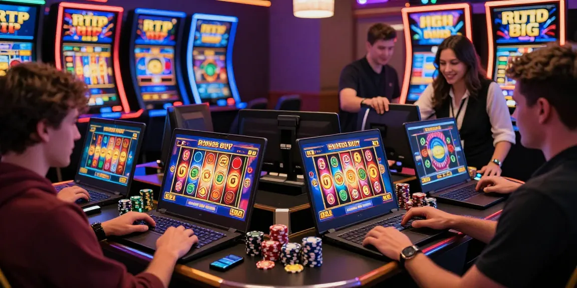 Immersive gaming experience with players enjoying bonus buy slots in a colorful online casino setting.