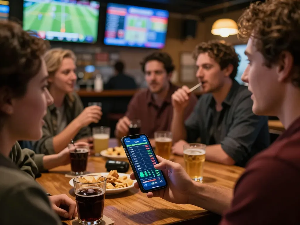 Person engaged in sports betting using a smartphone at a lively bar, capturing the enthusiasm of เว็บแทงบอล.