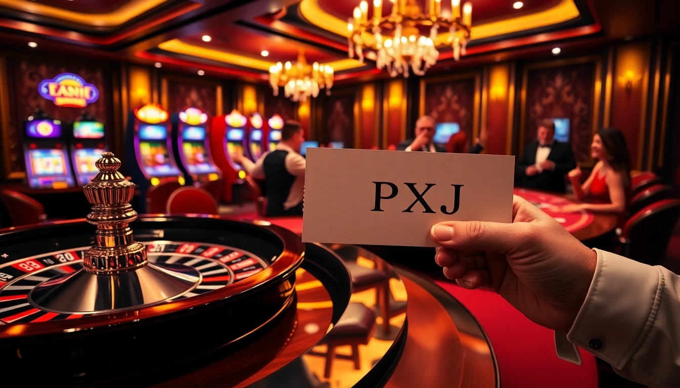 Experience high-stakes gaming with PXJ at a luxurious casino table featuring roulette and poker.