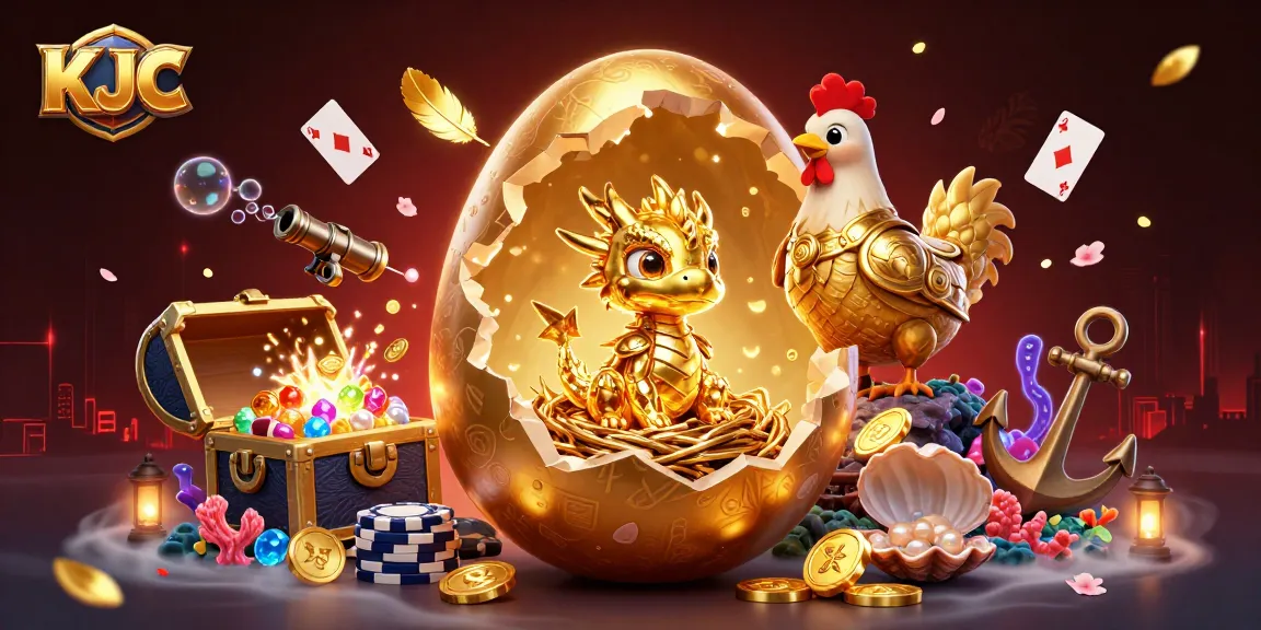 KJC presents a vibrant scene with a golden dragon and poker chips, showcasing dynamic casino elements