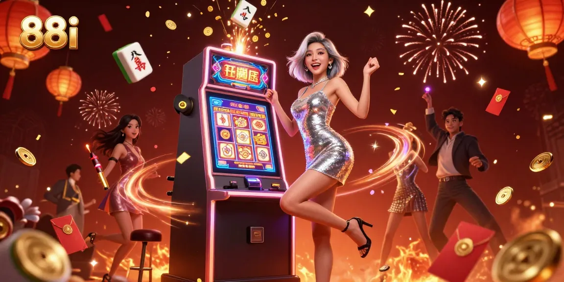 Experience excitement at 88i as coins cascade from a jackpot-winning slot machine.