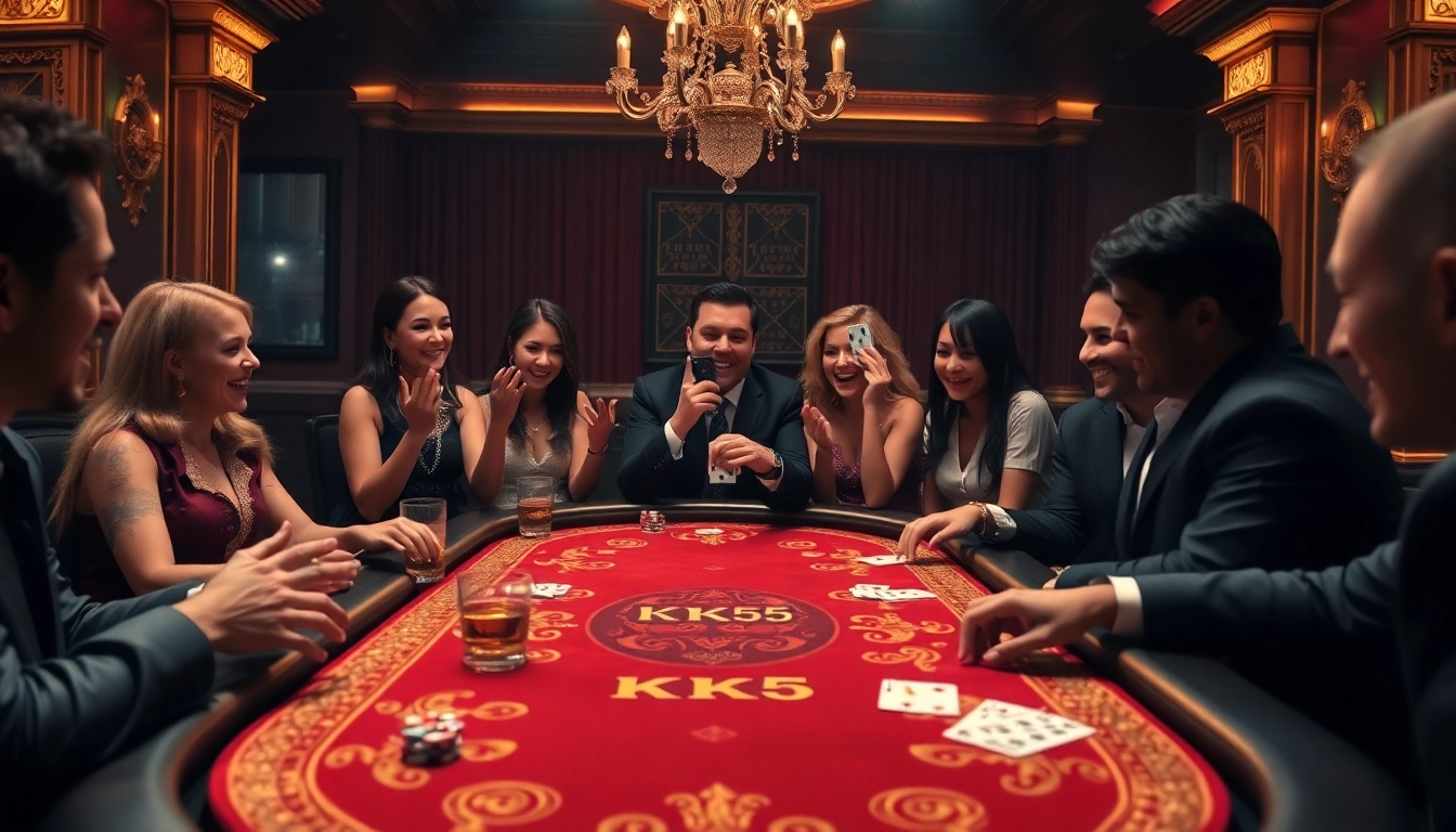 Experience the thrill of winning at KK55's poker table with luxurious decorations.
