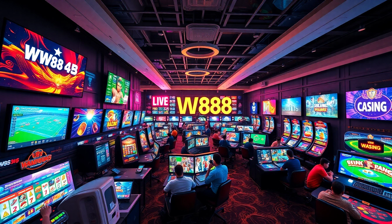 WW88 online gaming scene showcasing vibrant games and excited players.