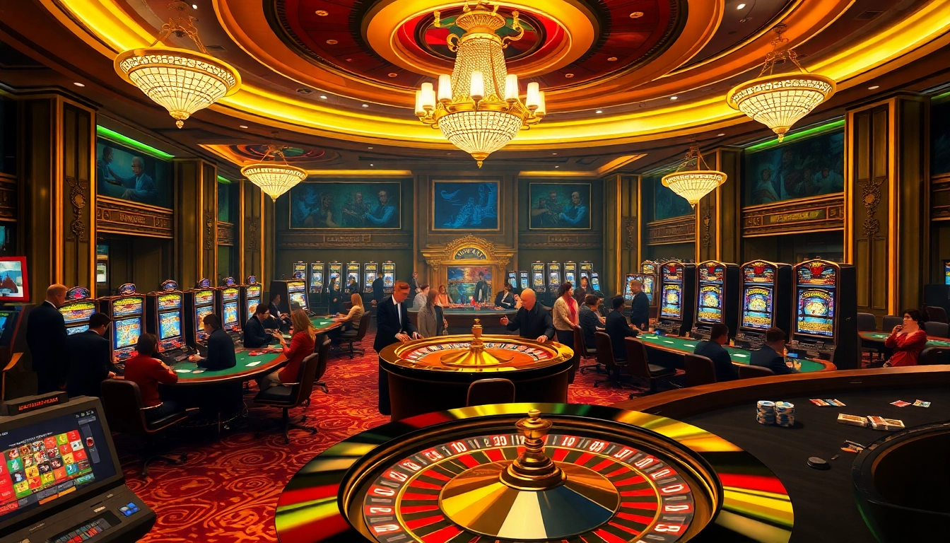 Players enjoying high-stakes gambling at a glamorous casino, featuring asupanjitu branded tables.