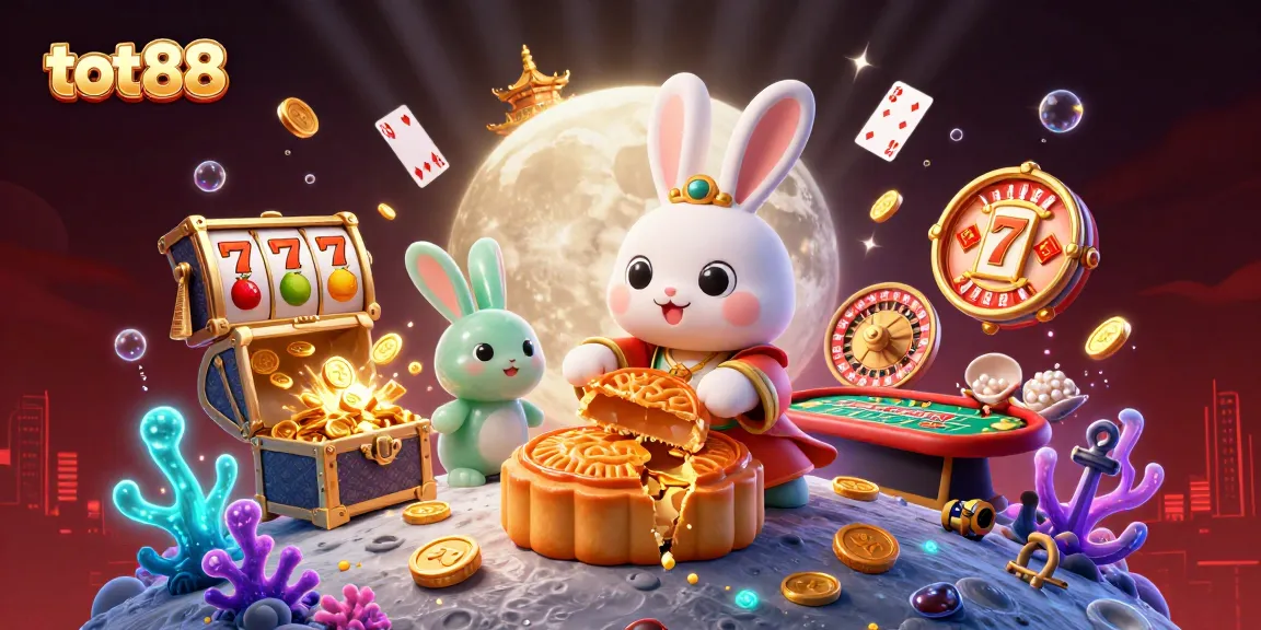 Spin the reels at tot88 with vibrant slot elements and mythical characters in a dynamic moonlit scene.