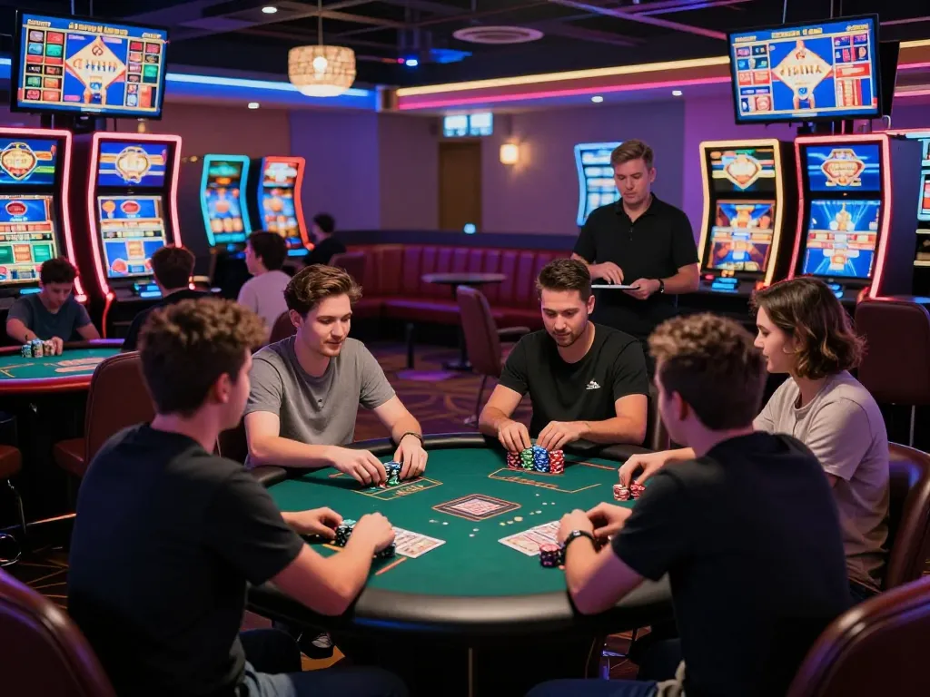 Players enjoying a lively gaming experience at taib52club, showcasing vibrant casino games and interactive dealers.