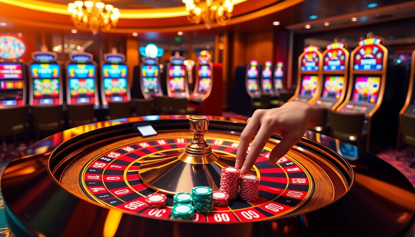 Engaging scene at trang chủ xx88 showcasing a high-stakes roulette table with vibrant chips and warm casino lighting.