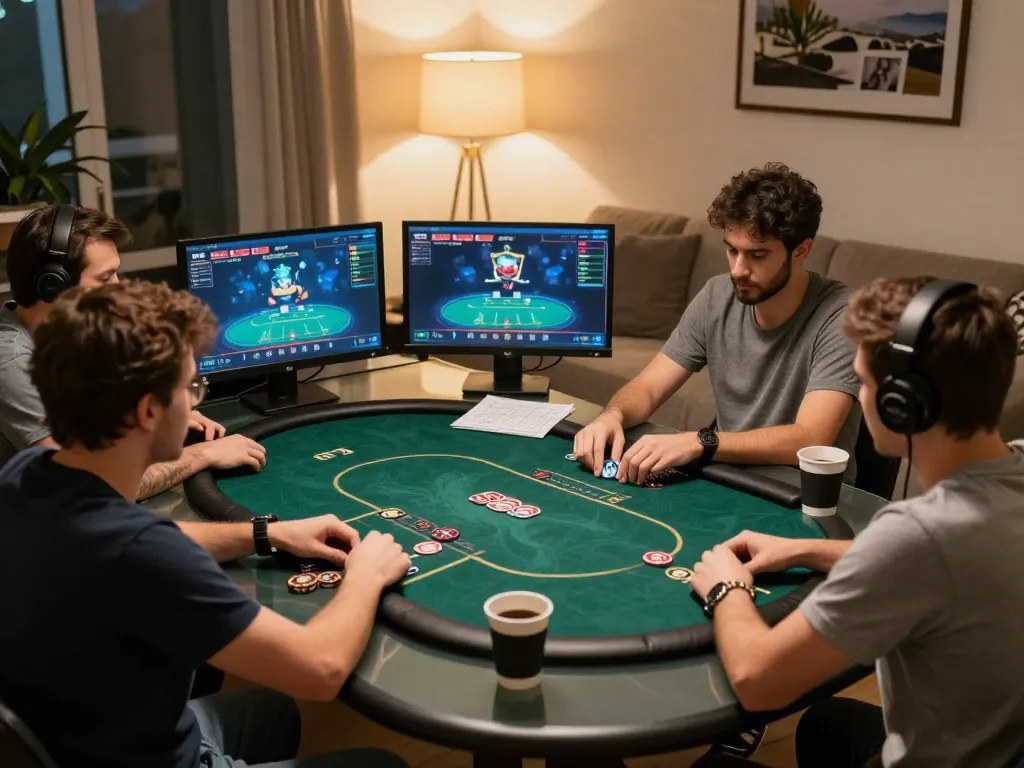 Engaging poker game session on FIVE88 online platform showcasing players strategizing with animated graphics.