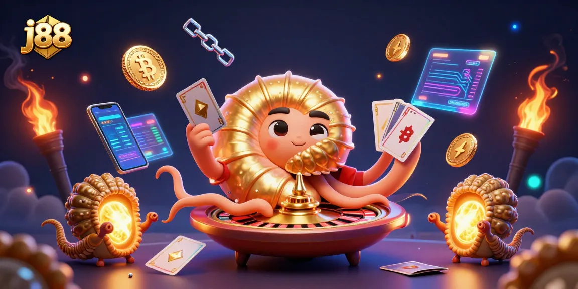Engage in thrilling j88 casino games with a vibrant 3D scene featuring an ancient nautilus.
