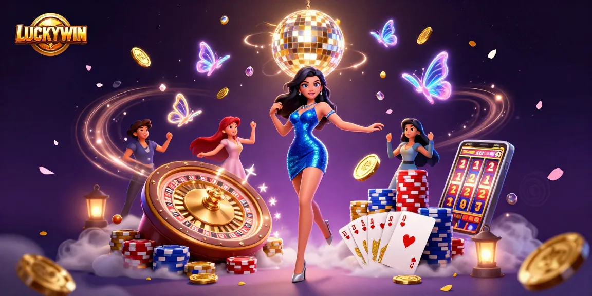 Experience thrilling gameplay at LUCKYWIN amidst a dazzling casino scene filled with action.
