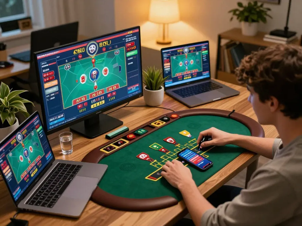 Player engaging in live dealer blackjack on sc88, surrounded by gaming equipment and strategy notes.