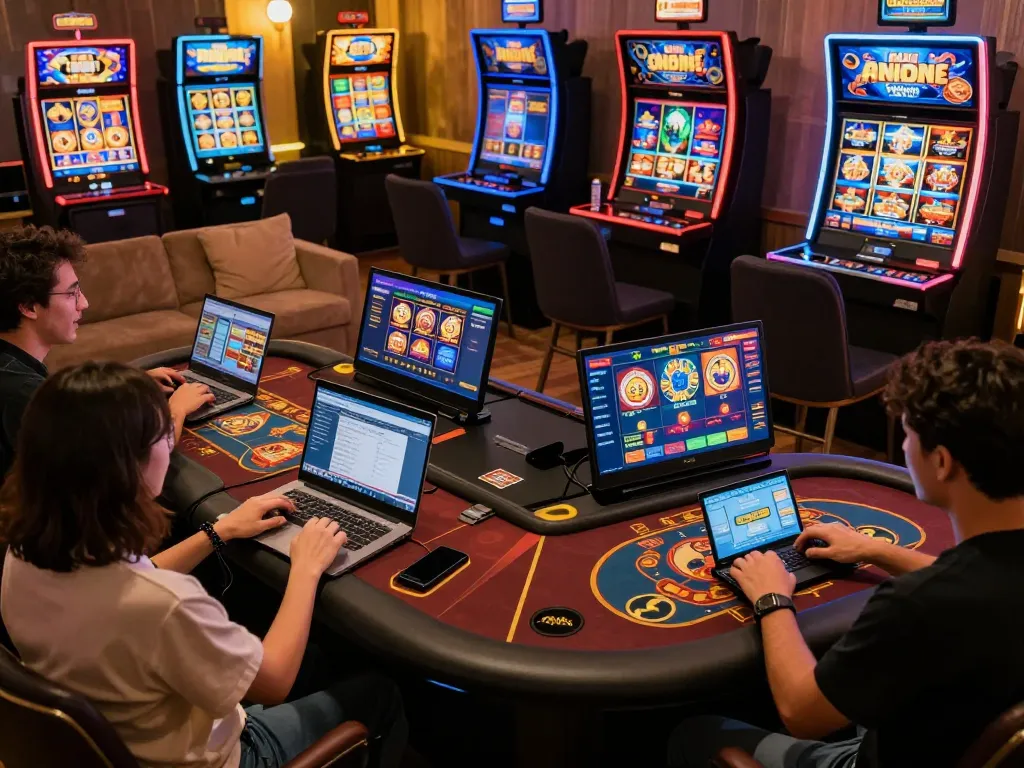 Nohu.com users enjoying thrilling slot games and table games on digital devices from home
