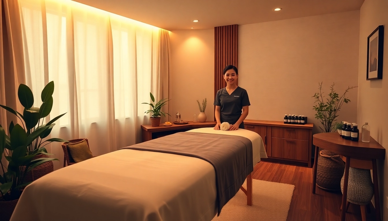 Relaxed atmosphere featuring a professional massage room showcasing Dongtan출장마사지 services with a young therapist.
