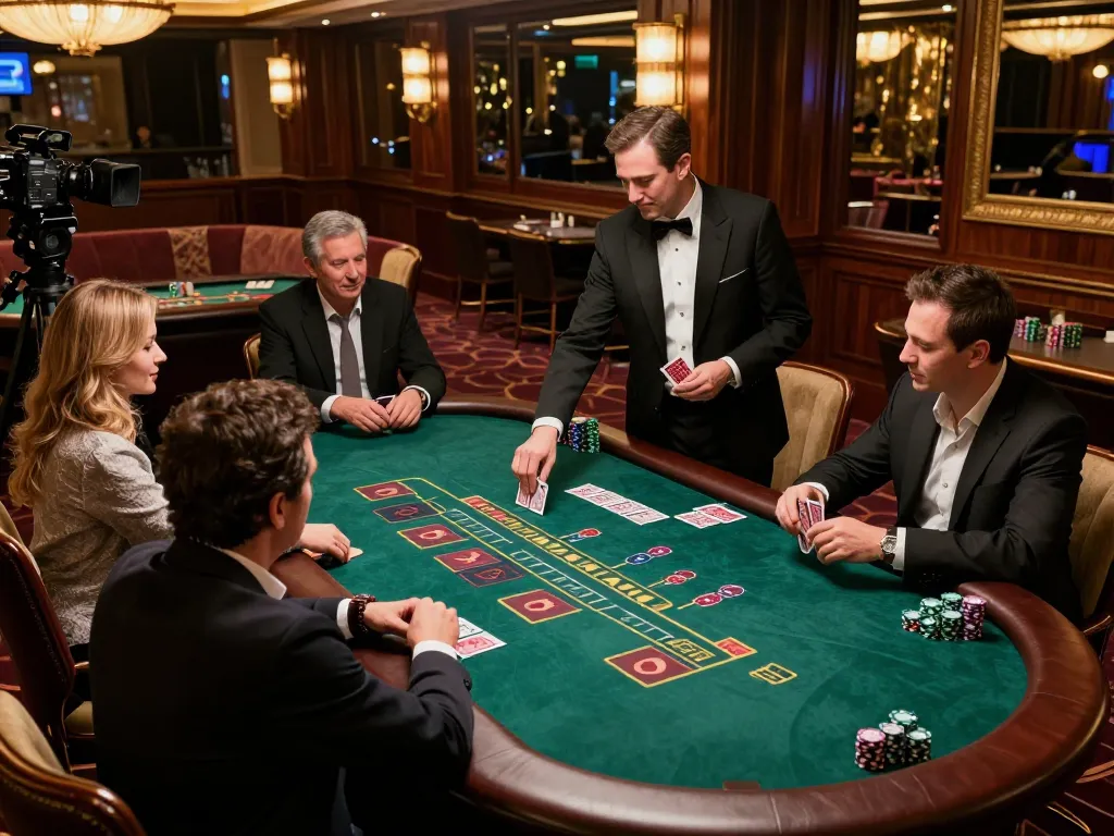 Pemain Kiu77 terlibat dalam permainan blackjack strategis di kasino mewah.