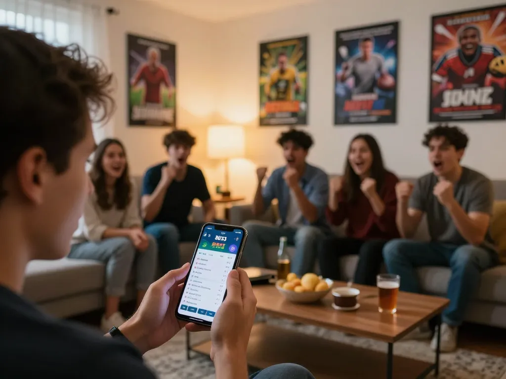 Engaging sports betting experience on the BK33 app with friends discussing strategies
