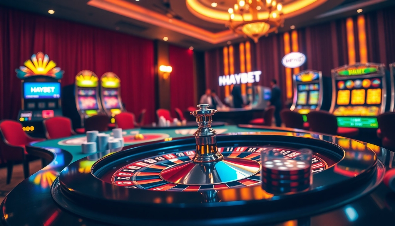 Experience high-stakes HAYBET gaming with vibrant casino tables and engaged players.