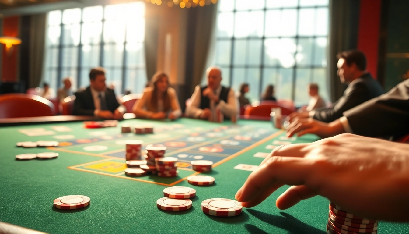 Experience the thrill of y3娱乐 at a vibrant casino table with colorful chips and cards.