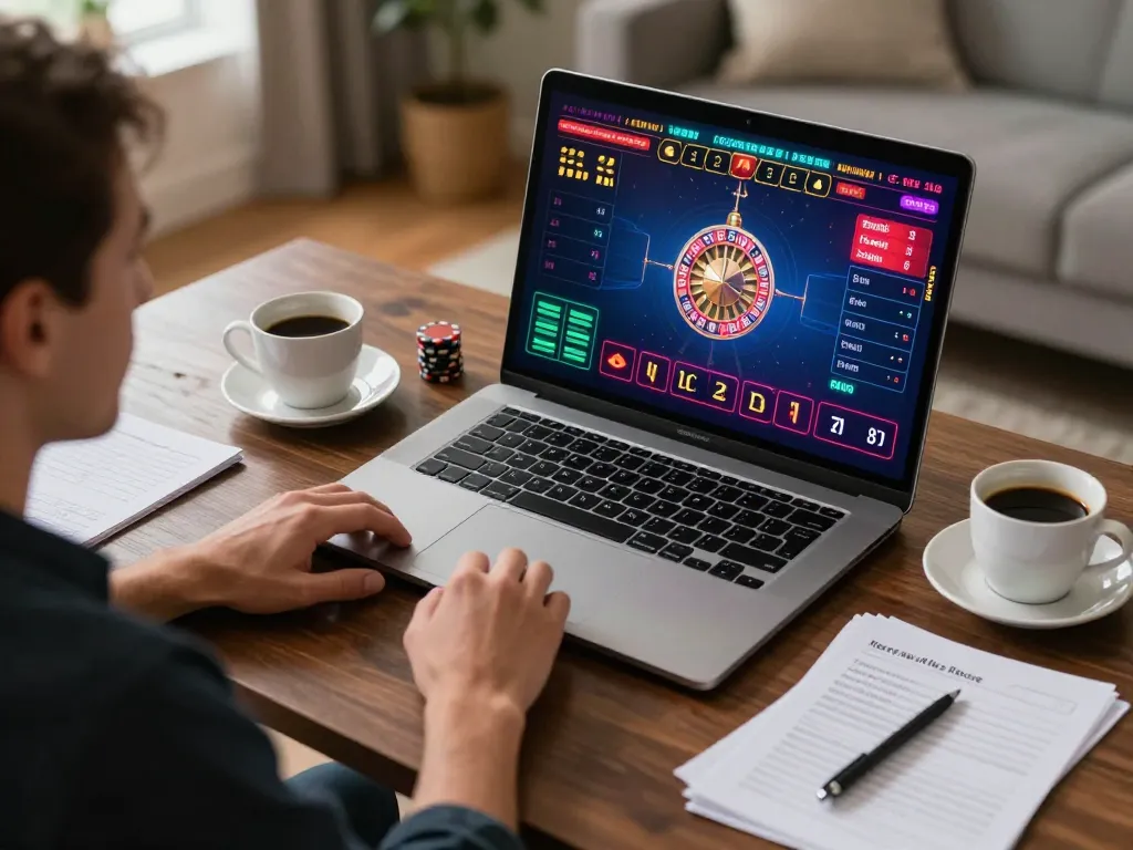 Kuwin player engaging in live dealer gaming at home, focusing on roulette screen