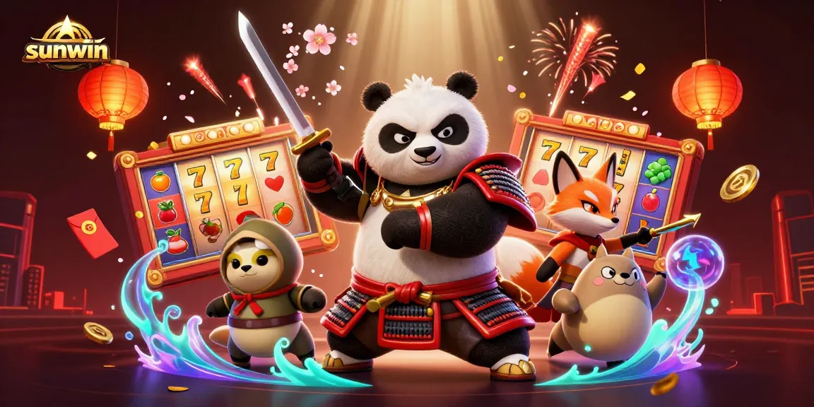 Sunwin offers an exciting gaming experience with vibrant slot reels and dynamic characters.