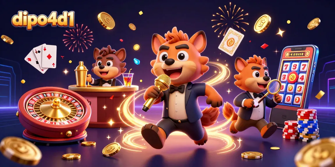Dipo4d1 menghadirkan suasana kasino meriah dengan karakter hyena dalam klub komedi kasino.