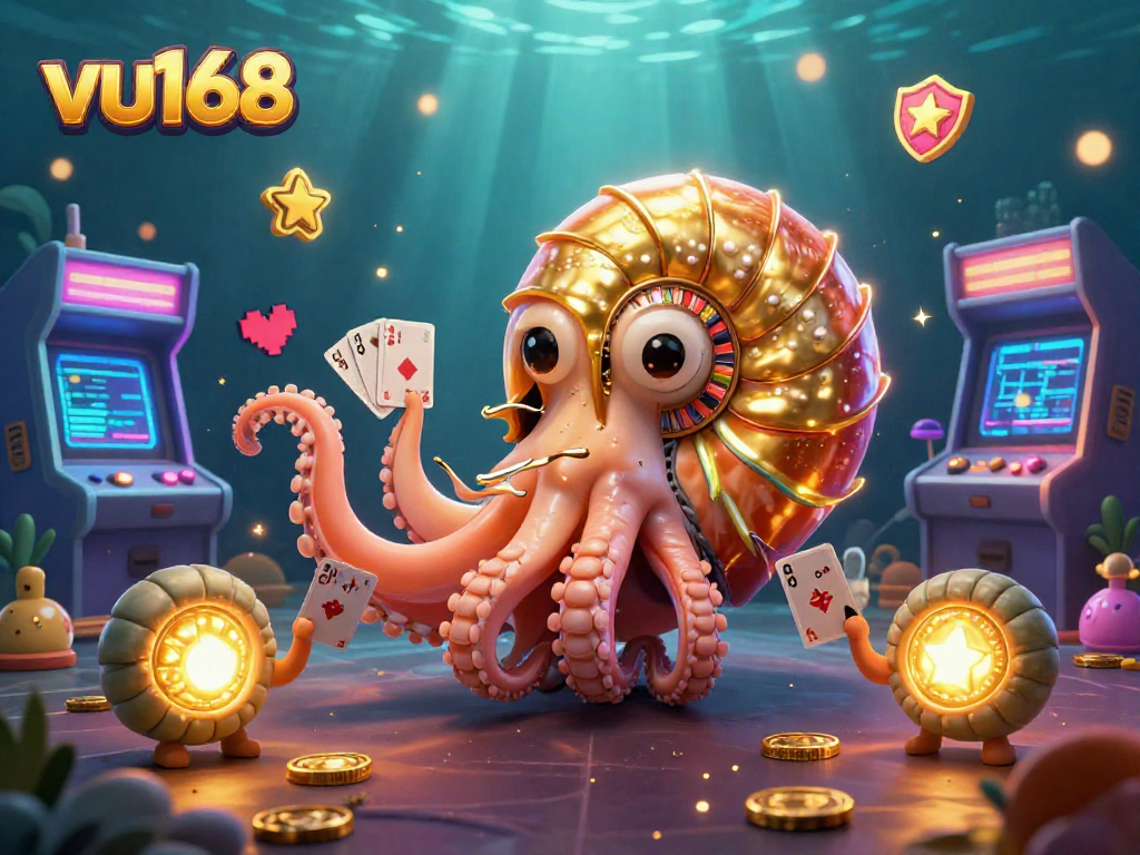 Experience the excitement of vu168 as the ancient nautilus, roulette wheel, and glowing cards bring casino games to life.
